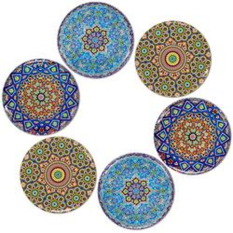 Natural Cork Mandala Set of 6 Decorative Coasters,  Boho Coasters for Glass Cups Vases Candles Dining Table#