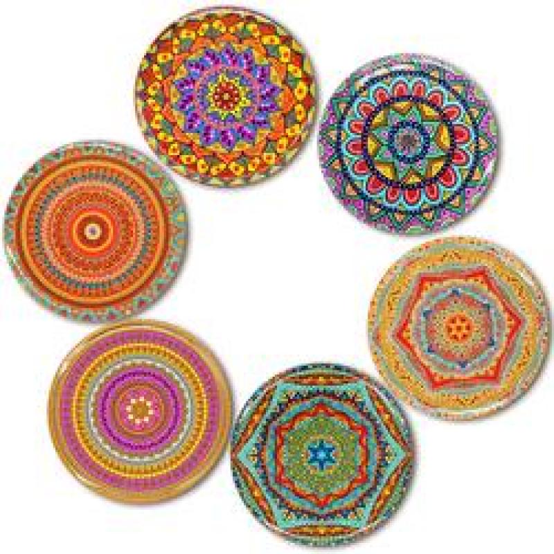 Natural Cork Mandala Set of 6 Decorative Coasters,  Boho Coasters for Glass Cups Vases Candles Dining Table#