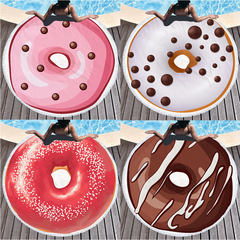 Custom Logo Donuts Printing Beach Towel, Microfiber Round Quick Dry Beach Towel#