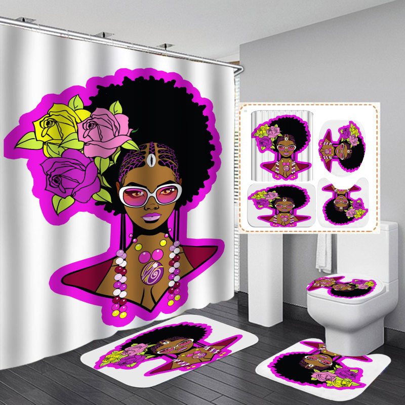 Print Eco-friendly African Women Girl Curtain Polyester African girls Modern Digital Stocked Curtain Set