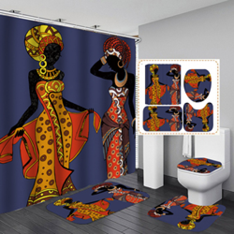 Print Eco-friendly African Women Girl Curtain Polyester African girls Modern Digital Stocked Curtain Set