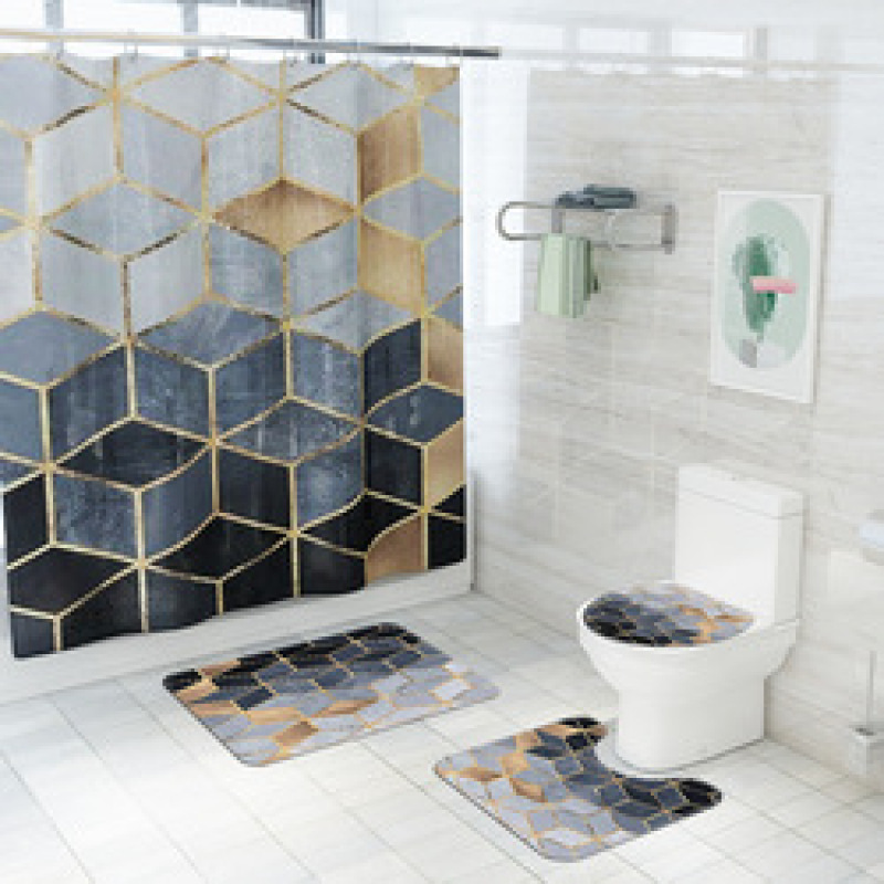 2021 Best Selling 3D Bath Printed Geometric Pattern Shower Curtain Set,Luxury Latest Custom Bathroom Shower Curtain and Rugs/