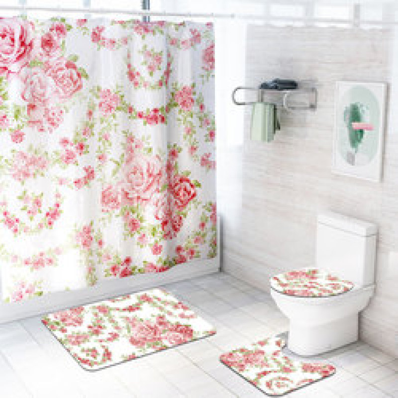 2021 Best Selling 3D Bath Printed Geometric Pattern Shower Curtain Set,Luxury Latest Custom Bathroom Shower Curtain and Rugs/