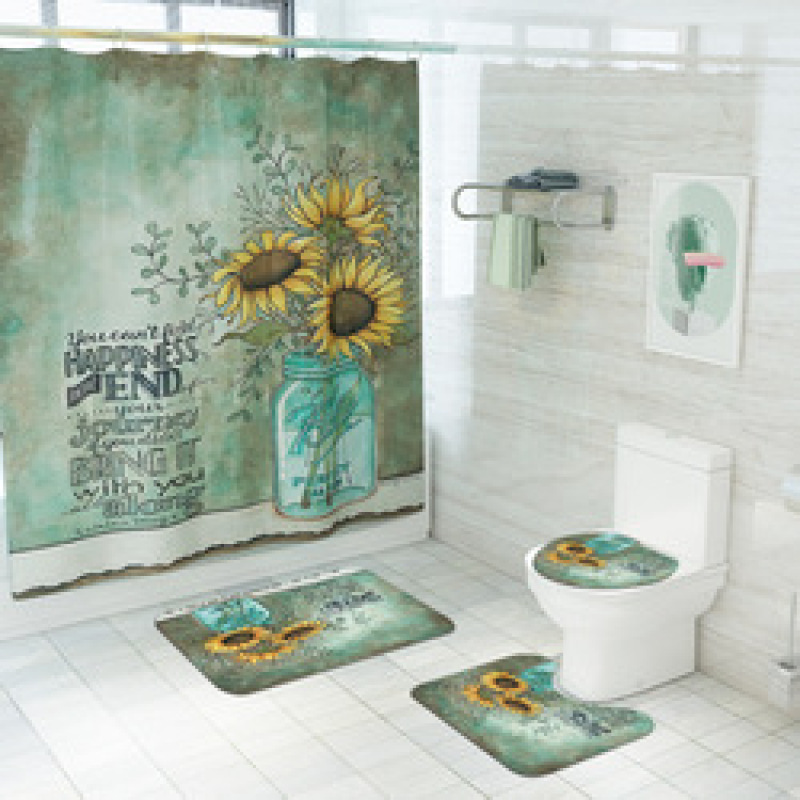 2021 Best Selling 3D Bath Printed Geometric Pattern Shower Curtain Set,Luxury Latest Custom Bathroom Shower Curtain and Rugs/