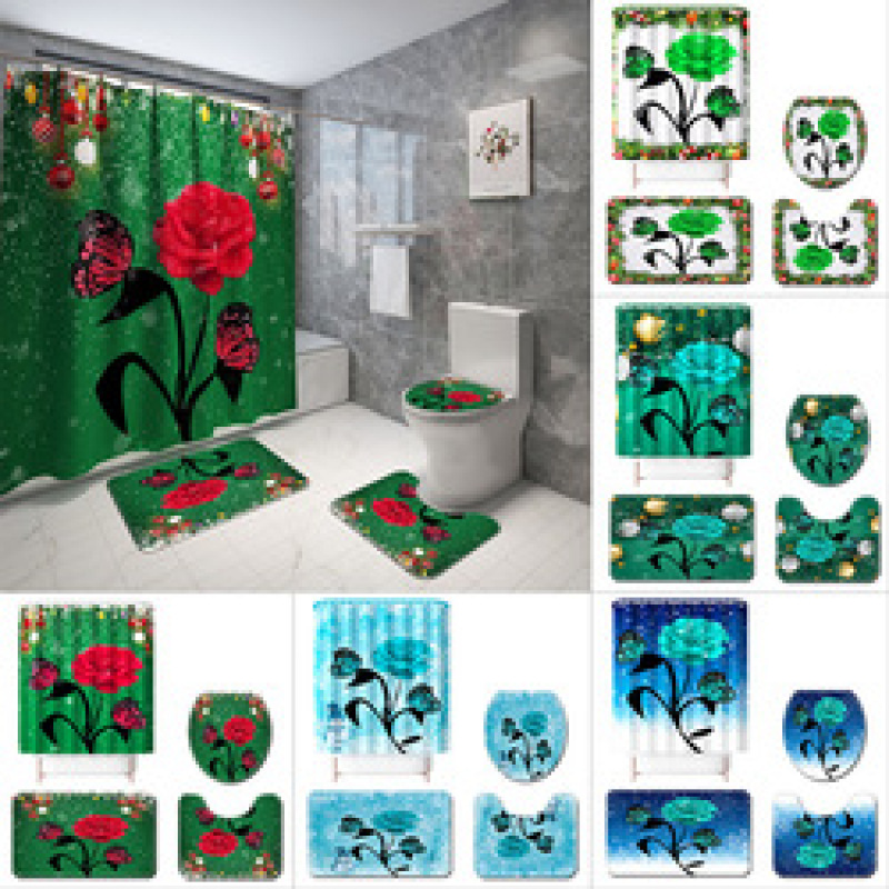 2021 Best Selling 3D Bath Printed Geometric Pattern Shower Curtain Set,Luxury Latest Custom Bathroom Shower Curtain and Rugs/