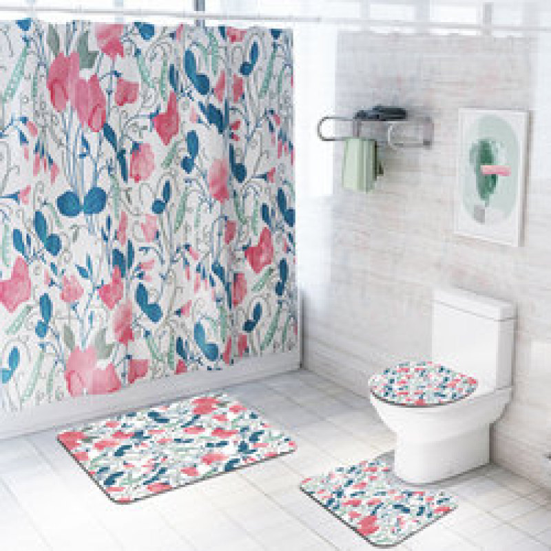 2021 Best Selling 3D Bath Printed Geometric Pattern Shower Curtain Set,Luxury Latest Custom Bathroom Shower Curtain and Rugs/