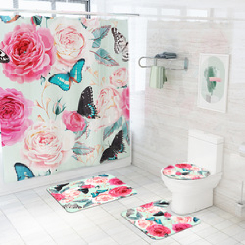 2021 Best Selling 3D Bath Printed Geometric Pattern Shower Curtain Set,Luxury Latest Custom Bathroom Shower Curtain and Rugs/