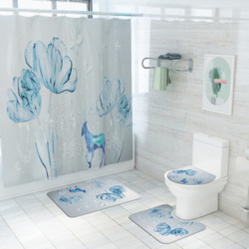 2021 Best Selling 3D Bath Printed Geometric Pattern Shower Curtain Set,Luxury Latest Custom Bathroom Shower Curtain and Rugs/