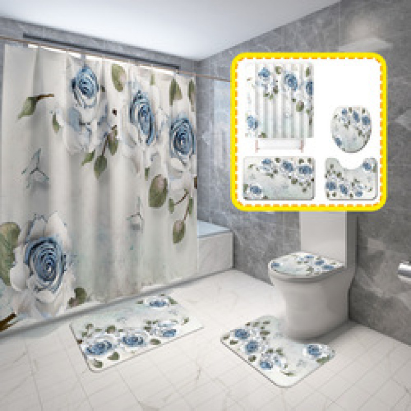 2021 Best Selling 3D Bath Printed Geometric Pattern Shower Curtain Set,Luxury Latest Custom Bathroom Shower Curtain and Rugs/