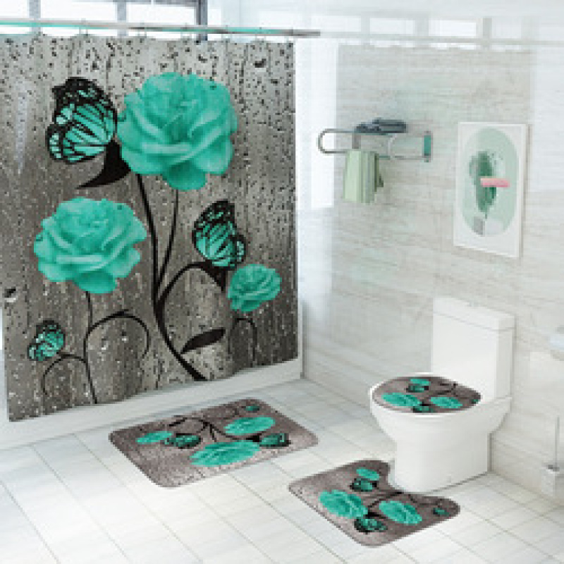 2021 Best Selling 3D Bath Printed Geometric Pattern Shower Curtain Set,Luxury Latest Custom Bathroom Shower Curtain and Rugs/