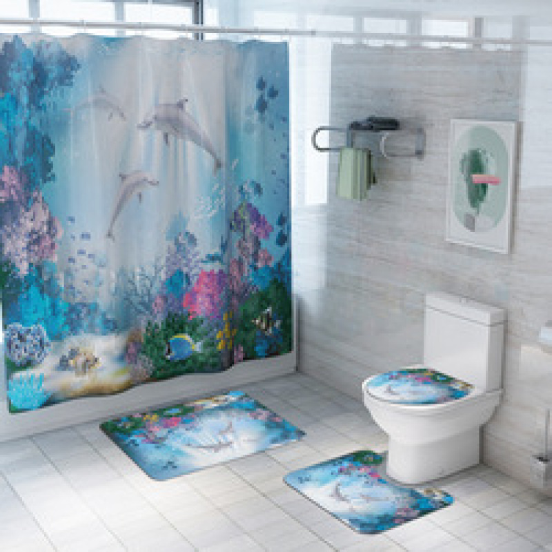 2021 Best Selling 3D Bath Printed Geometric Pattern Shower Curtain Set,Luxury Latest Custom Bathroom Shower Curtain and Rugs/