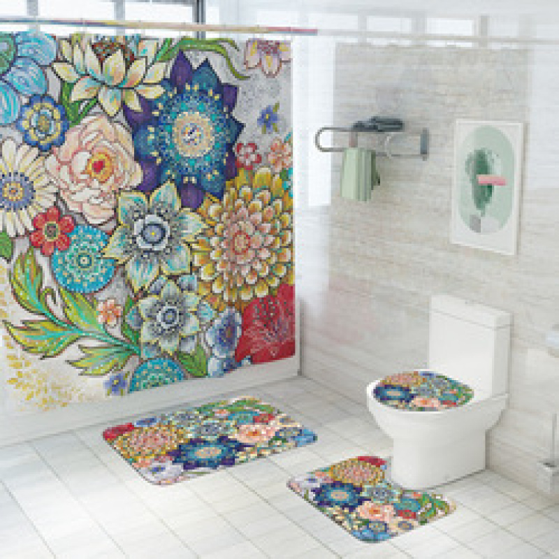 2021 Best Selling 3D Bath Printed Geometric Pattern Shower Curtain Set,Luxury Latest Custom Bathroom Shower Curtain and Rugs/