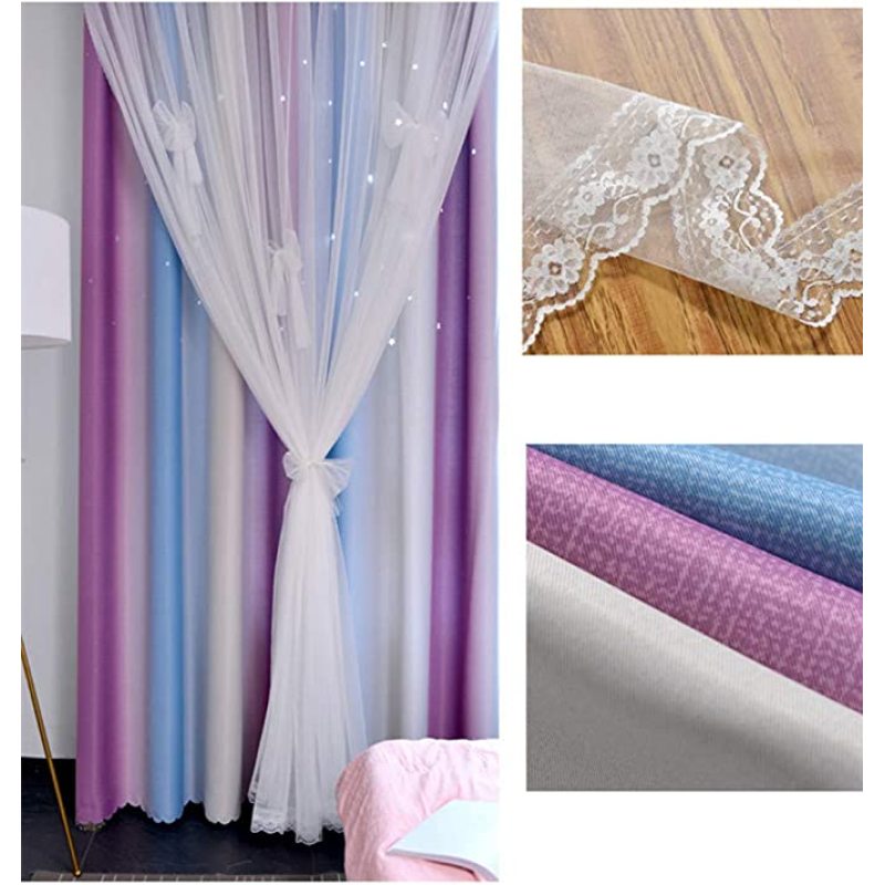 Star Curtains Stars Blackout Curtains for Kids Girls Bedroom Living Room Colorful Double Layer Star Window Curtains
