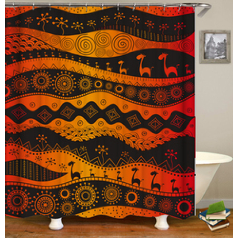 Wholesale African Geometry Ethnic Style Shower Curtain, Digital Print Polyester Mildewproof Waterproof Shower Curtain/