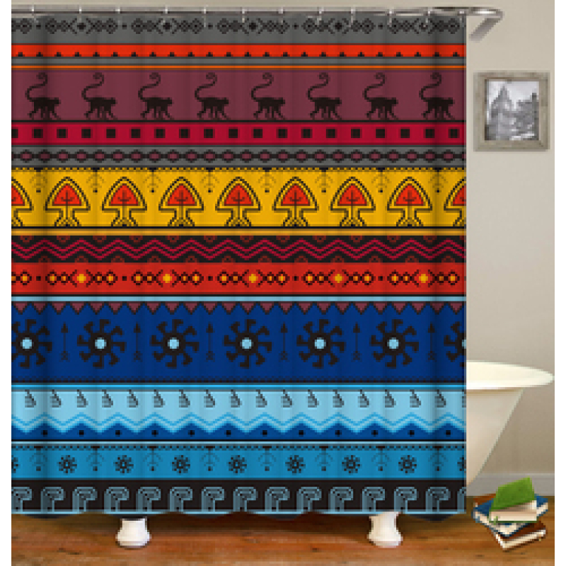 Wholesale African Geometry Ethnic Style Shower Curtain, Digital Print Polyester Mildewproof Waterproof Shower Curtain/