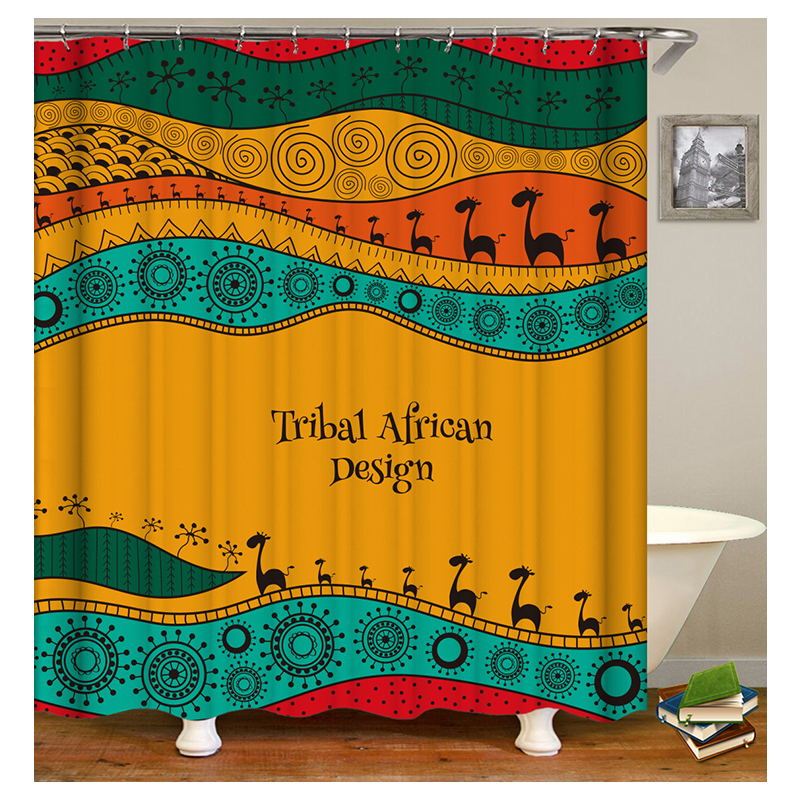 Wholesale African Geometry Ethnic Style Shower Curtain, Digital Print Polyester Mildewproof Waterproof Shower Curtain/