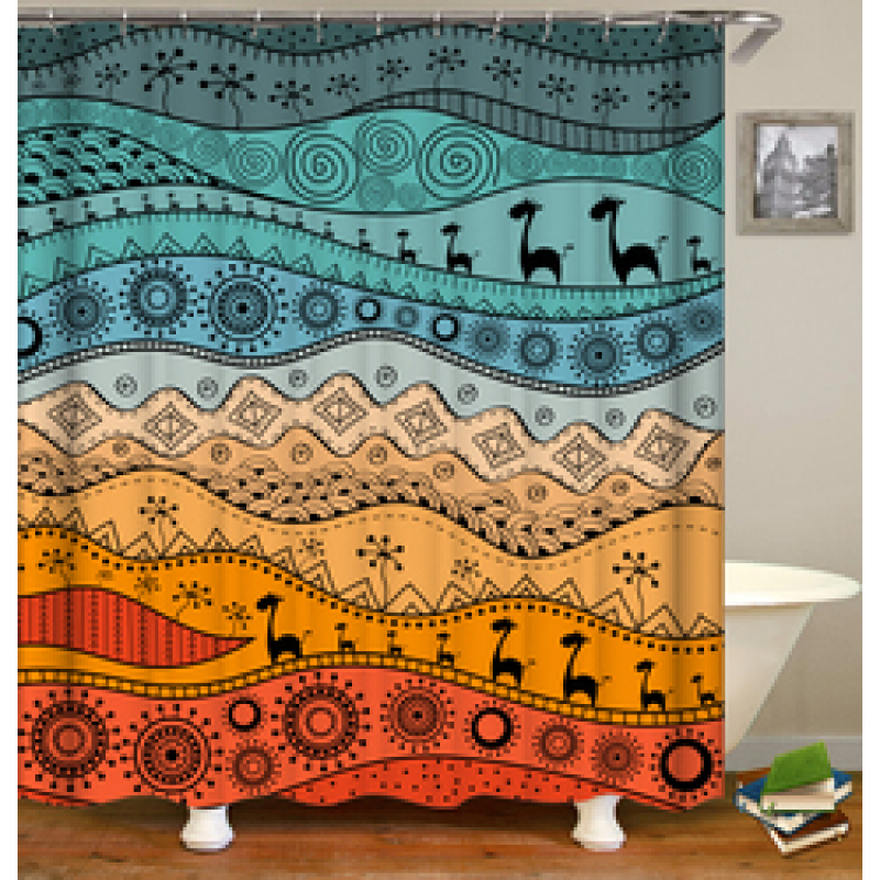 Wholesale African Geometry Ethnic Style Shower Curtain, Digital Print Polyester Mildewproof Waterproof Shower Curtain/