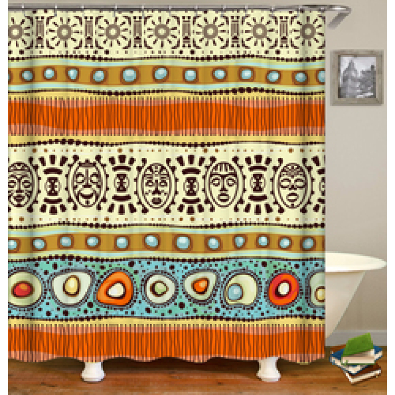 Wholesale African Geometry Ethnic Style Shower Curtain, Digital Print Polyester Mildewproof Waterproof Shower Curtain/