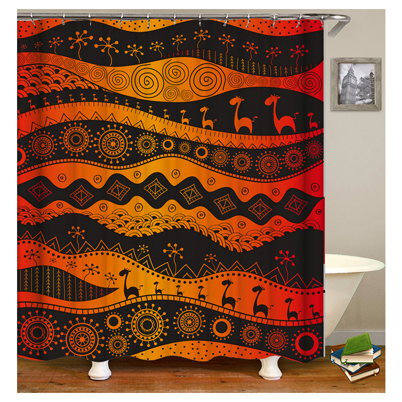 Wholesale African Geometry Ethnic Style Shower Curtain, Digital Print Polyester Mildewproof Waterproof Shower Curtain/