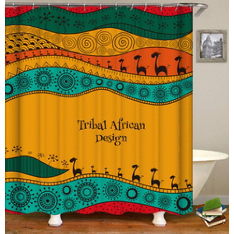 Wholesale African Geometry Ethnic Style Shower Curtain, Digital Print Polyester Mildewproof Waterproof Shower Curtain/