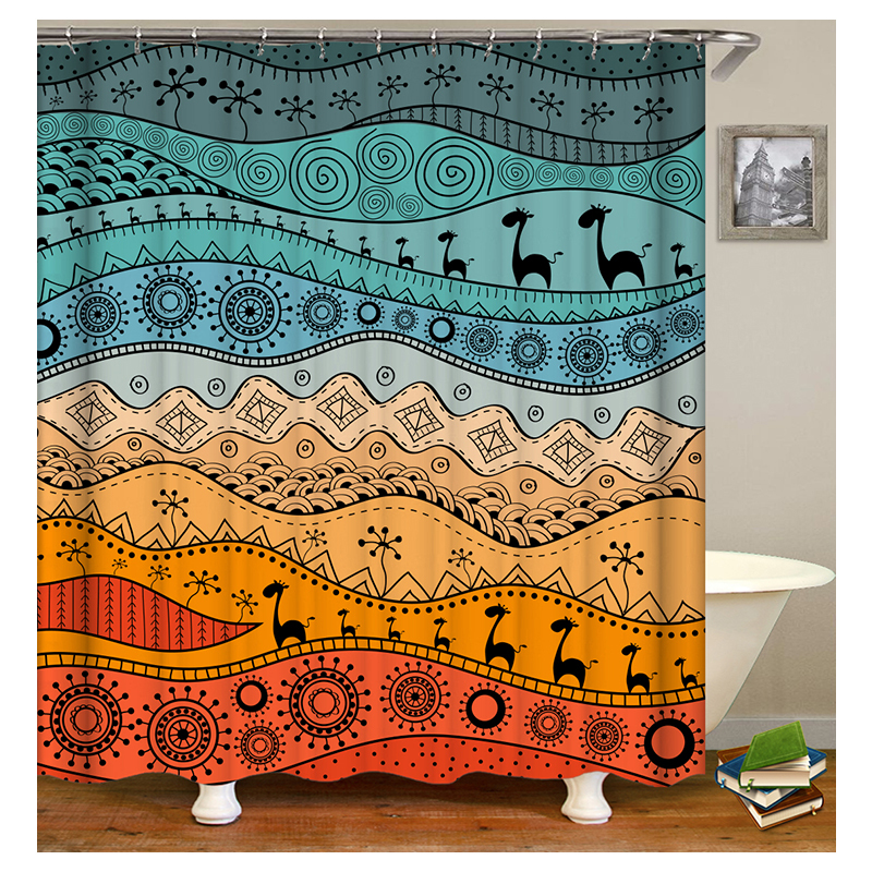 Wholesale African Geometry Ethnic Style Shower Curtain, Digital Print Polyester Mildewproof Waterproof Shower Curtain/