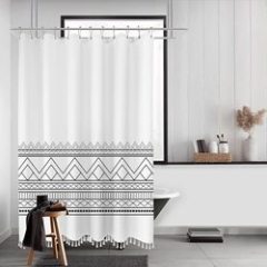 Wholesale Waffle Bohomia Bath Curtain , Polyester Printed Shower Curtains With Tassel$