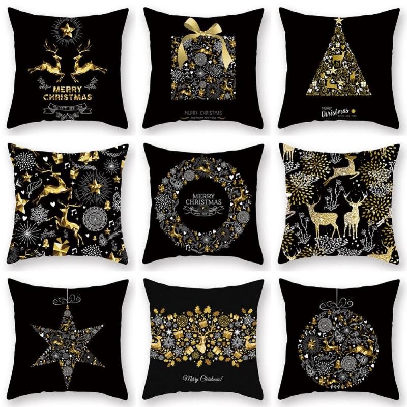 Christmas Golden Elk Cushion Cover, New Printed Velvet Cushion Cover /