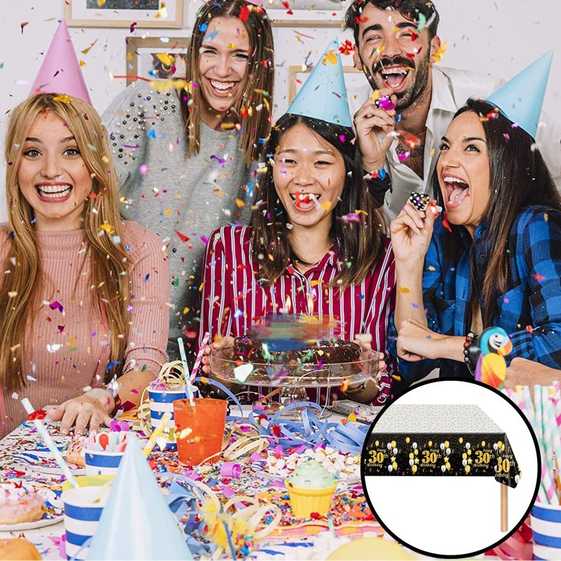 Birthday Party Decorations Kids Adult Black Gold Plastic Happy Birthday pvc printed Table Cloth Cover Birthday Party