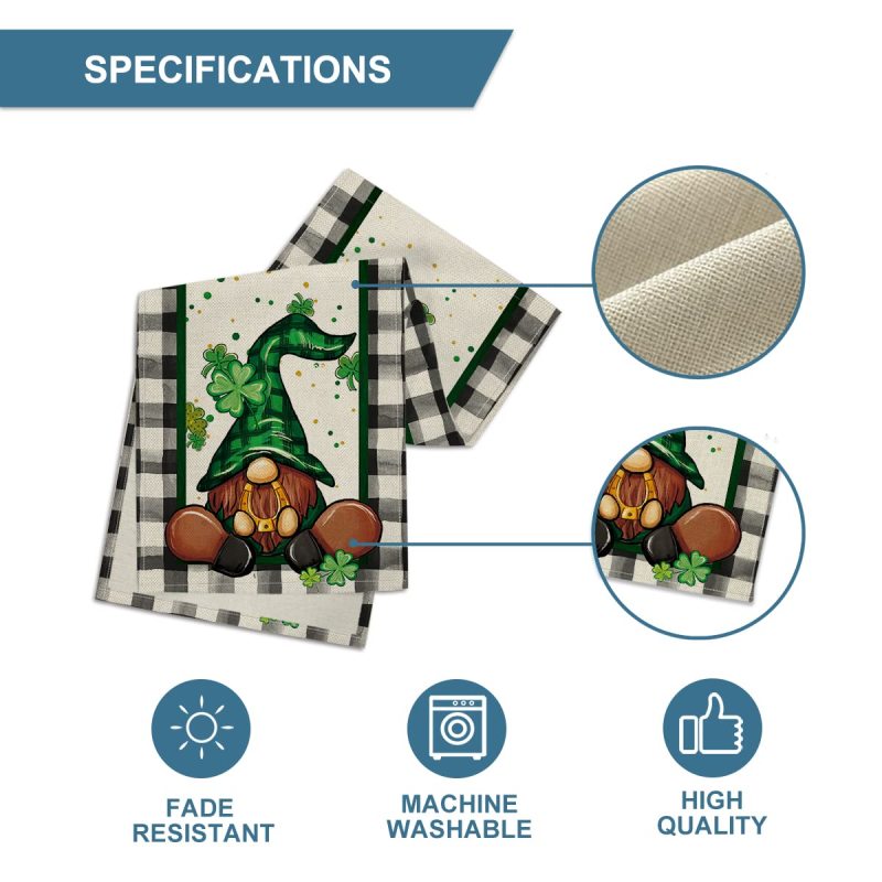 Buffalo Plaid Shamrock Gnome St. Patrick's Day Table Runner, Seasonal Spring Holiday Kitchen Dining Table Decoration for Indoor#