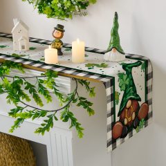 Buffalo Plaid Shamrock Gnome St. Patrick's Day Table Runner, Seasonal Spring Holiday Kitchen Dining Table Decoration for Indoor#