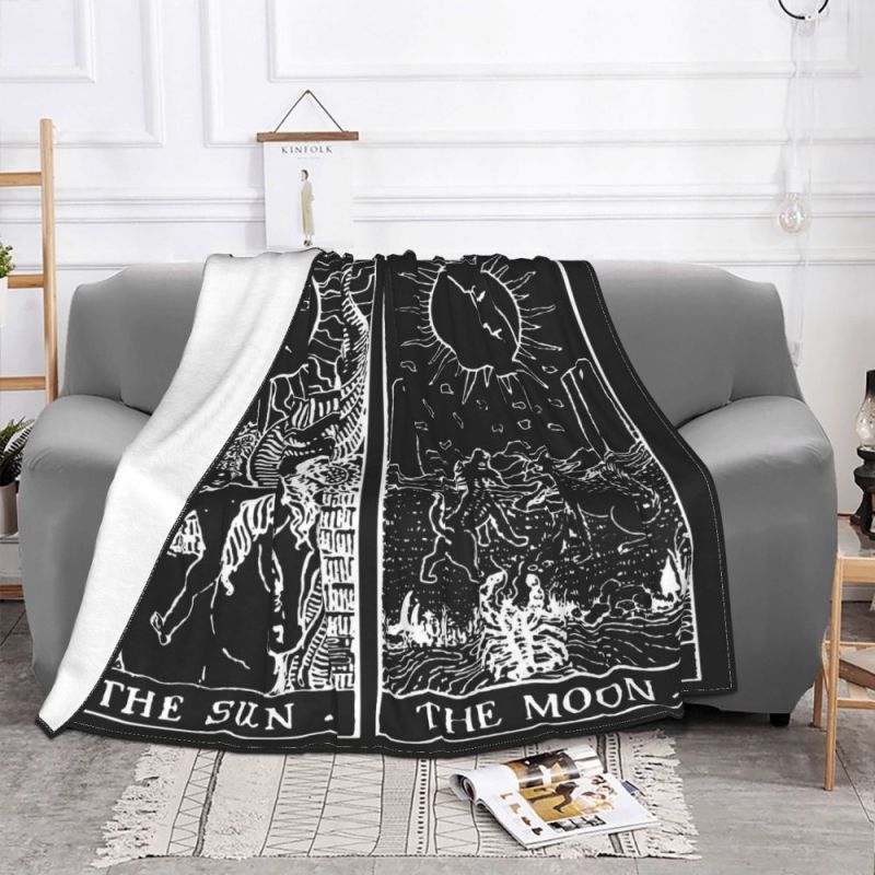 The Sun And Moon Tarot Card Pearl Obsidian Blankets Velvet Printed Beast Witch Warm Throw Blanket for Bed Outdoor Bedding Throw/