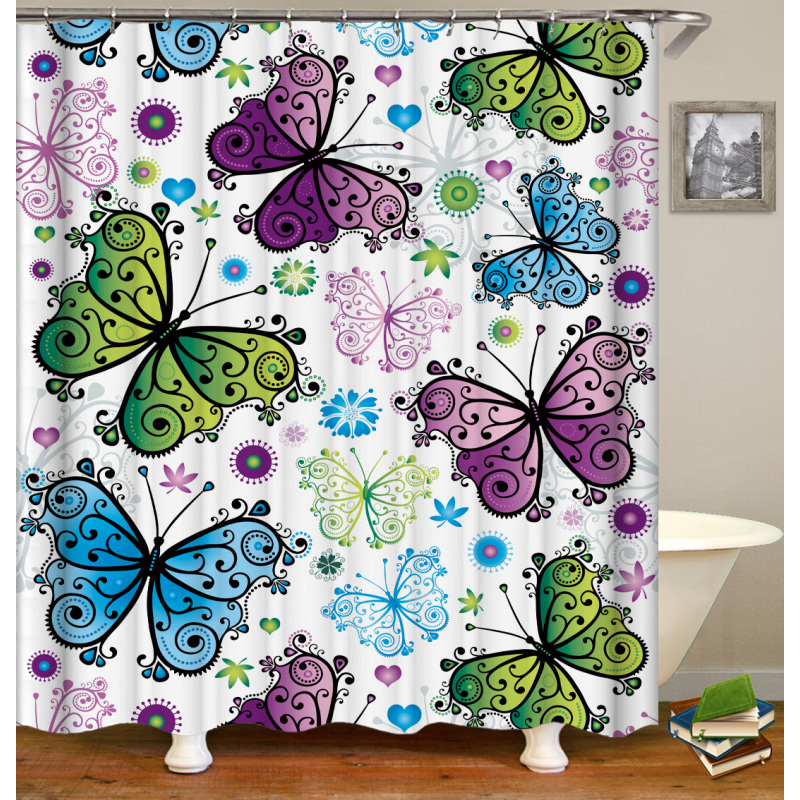 Drop Shipping Watercolor Plant Flower Shower Curtain Art Printed, Abstract Modern Floating Pink Floral Gray Shower Curtain#