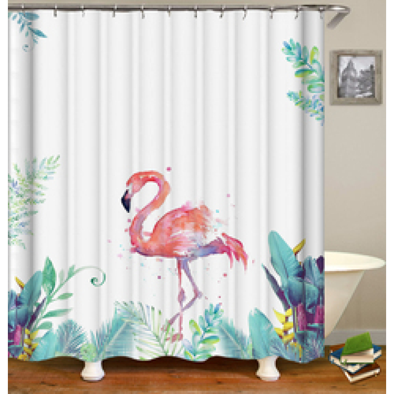 Drop Shipping Watercolor Plant Flower Shower Curtain Art Printed, Abstract Modern Floating Pink Floral Gray Shower Curtain#