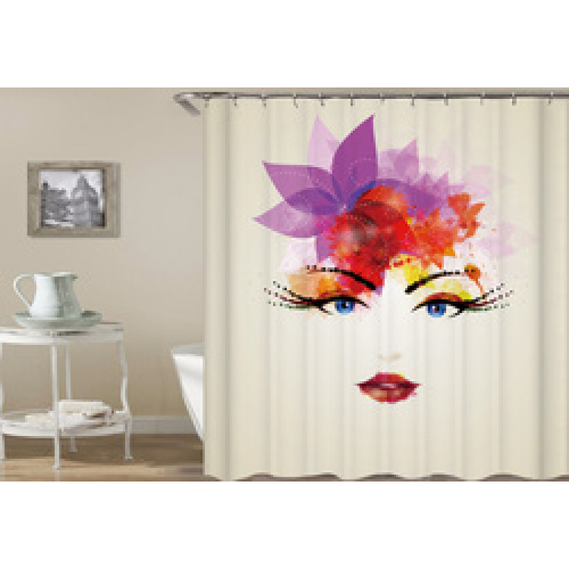 Drop Shipping Watercolor Plant Flower Shower Curtain Art Printed, Abstract Modern Floating Pink Floral Gray Shower Curtain#