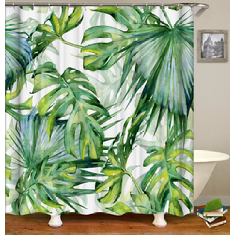 Drop Shipping Watercolor Plant Flower Shower Curtain Art Printed, Abstract Modern Floating Pink Floral Gray Shower Curtain#