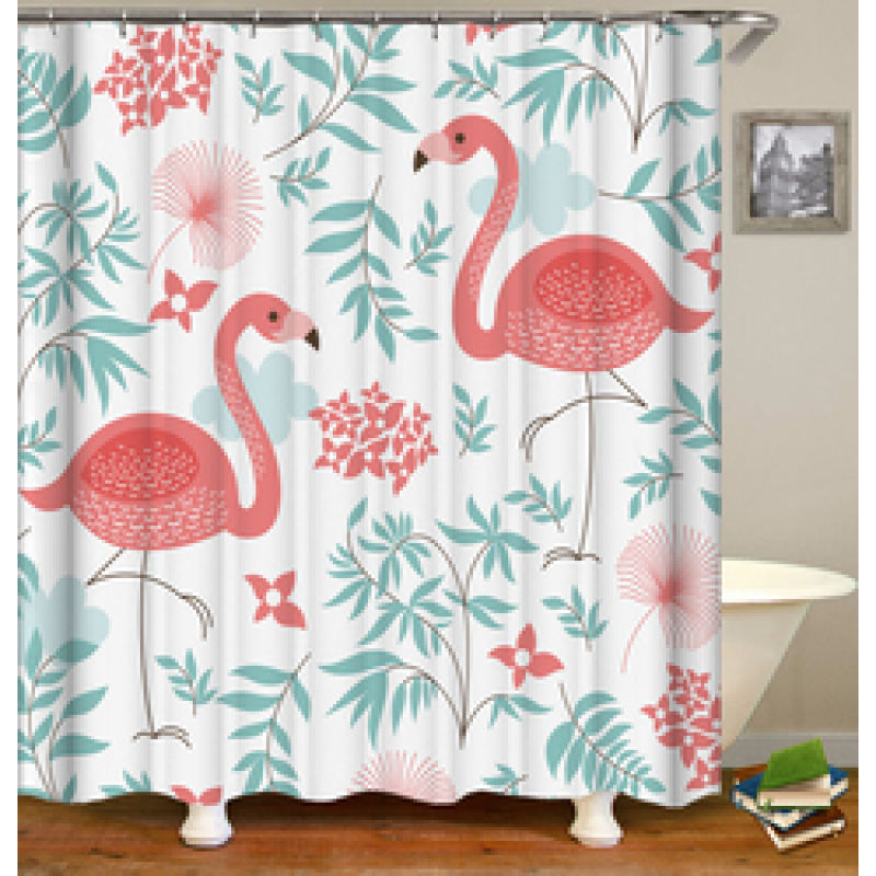 Drop Shipping Watercolor Plant Flower Shower Curtain Art Printed, Abstract Modern Floating Pink Floral Gray Shower Curtain#