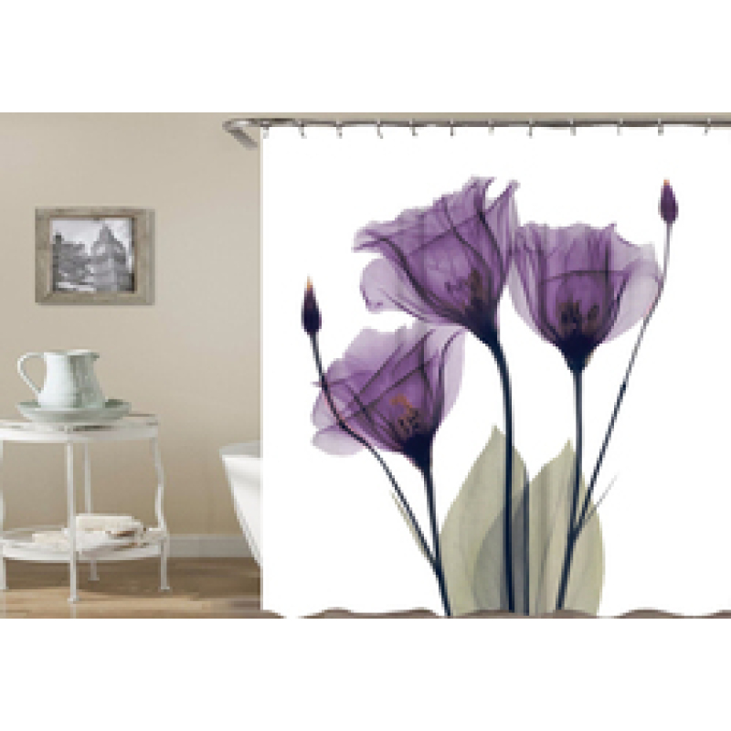 Drop Shipping Watercolor Plant Flower Shower Curtain Art Printed, Abstract Modern Floating Pink Floral Gray Shower Curtain#