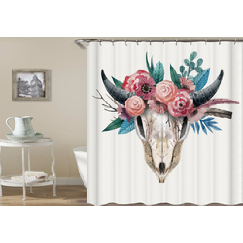 Drop Shipping Watercolor Plant Flower Shower Curtain Art Printed, Abstract Modern Floating Pink Floral Gray Shower Curtain#