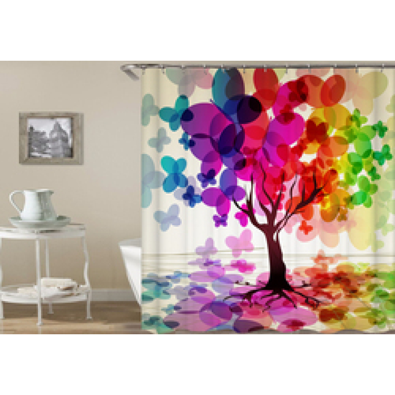 Drop Shipping Watercolor Plant Flower Shower Curtain Art Printed, Abstract Modern Floating Pink Floral Gray Shower Curtain#