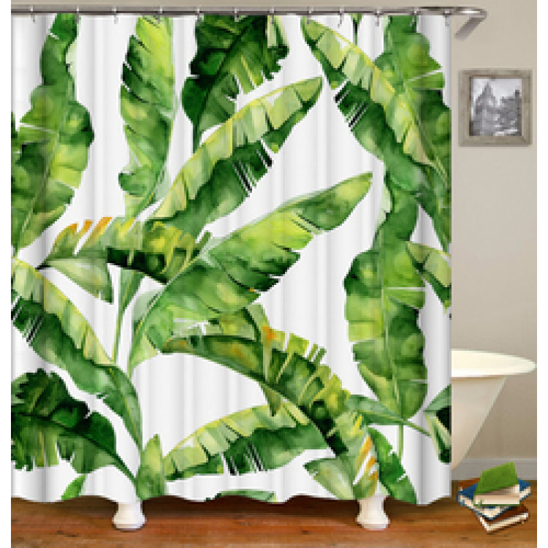 Drop Shipping Watercolor Plant Flower Shower Curtain Art Printed, Abstract Modern Floating Pink Floral Gray Shower Curtain#