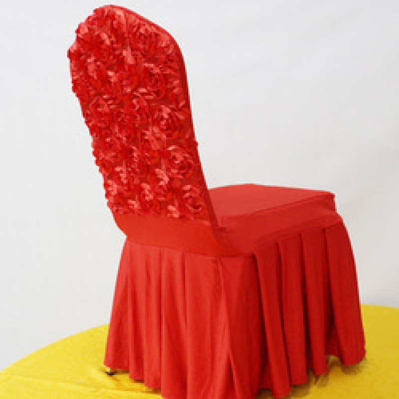 Wholesale Polyester Hotel Party elasticity Dustproof rose red chair cover set for Wedding banquet ceremony