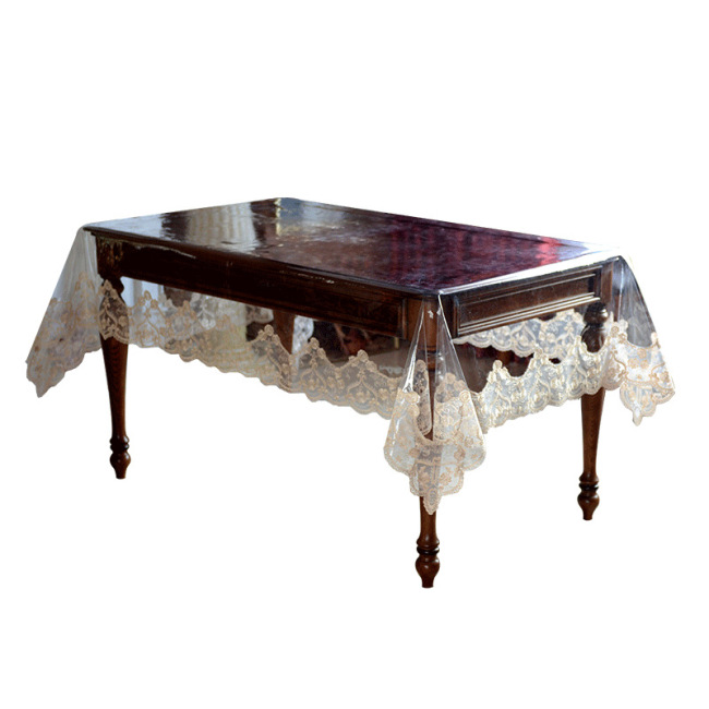 Finished Product Sales square pvc transparent 130x180 with lace tablecloth for kitchen