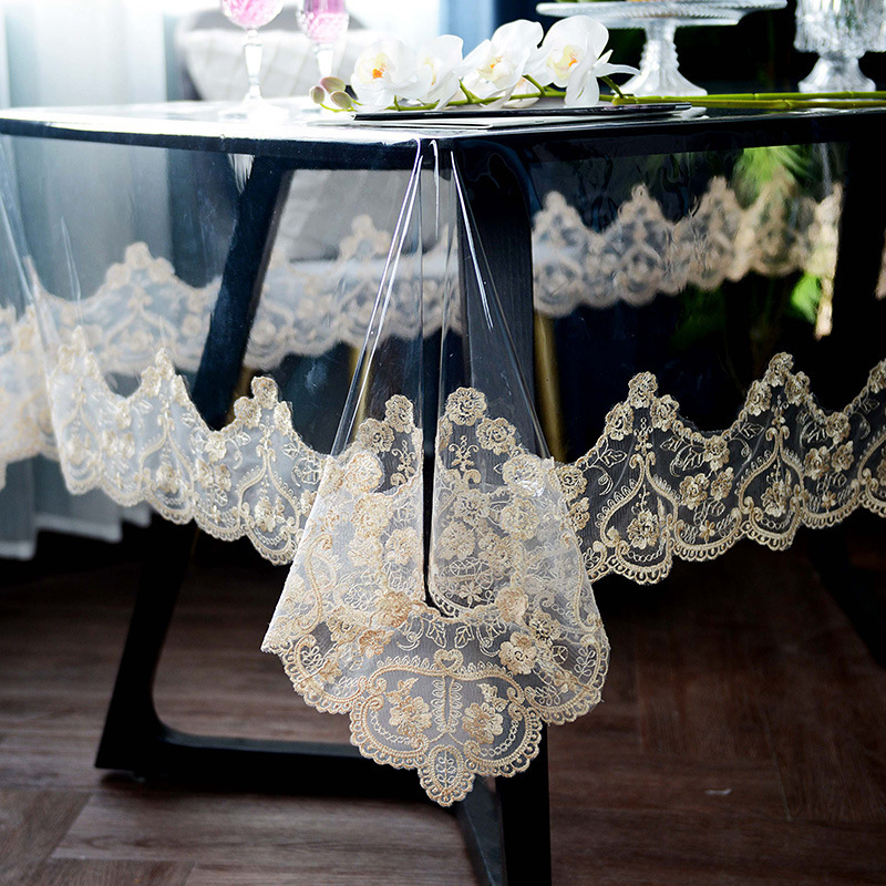 Finished Product Sales square pvc transparent 130x180 with lace tablecloth for kitchen