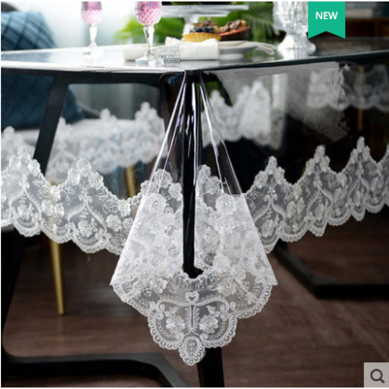 Finished Product Sales square pvc transparent 130x180 with lace tablecloth for kitchen