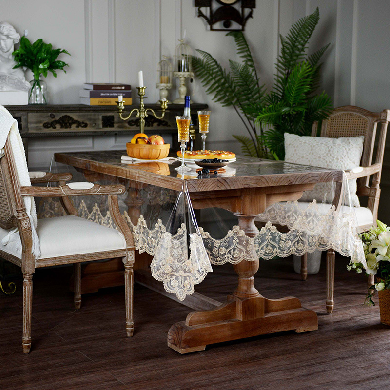 Finished Product Sales square pvc transparent 130x180 with lace tablecloth for kitchen