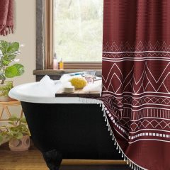 Waffle Weave Shower Curtains,  OEM Factory Printed Shower Curtains with Tassel$