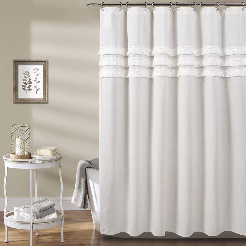 white New Type Joint Shower Curtain With Tassel Waterproof Shower Curtains Decoration