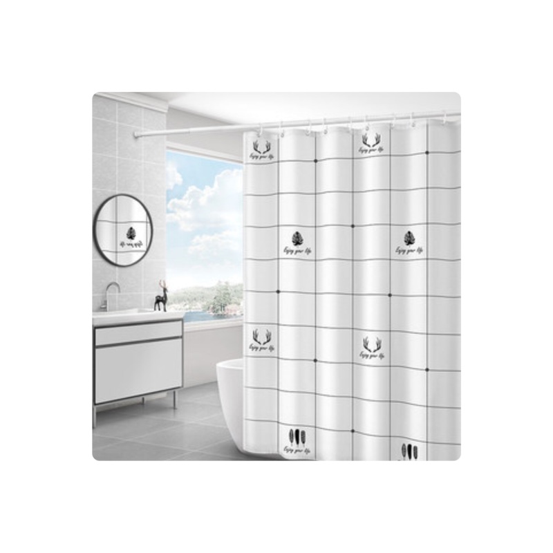 Black And White Large Square Waterproof Shower Curtain, Polyester Plaid Printed Shower Curtain/