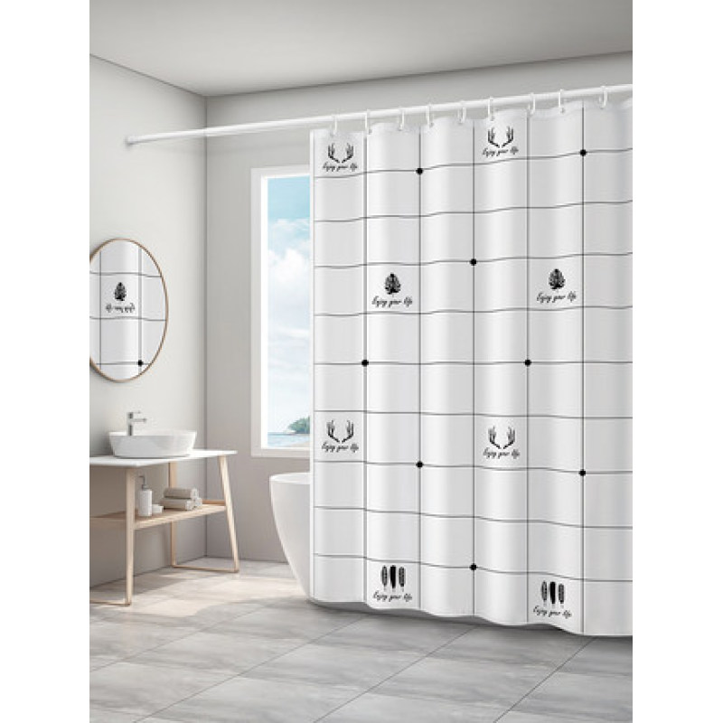 Black And White Large Square Waterproof Shower Curtain, Polyester Plaid Printed Shower Curtain/