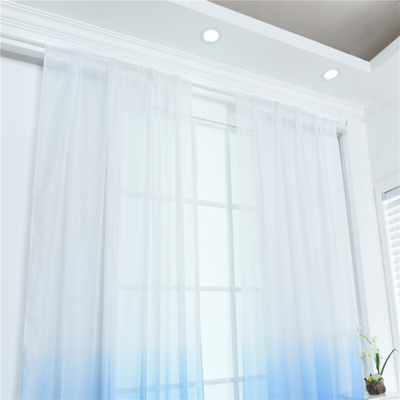 Super Soft Hotel Color Gradient Sheer Curtain, Wholesale Goods Blue Fabric European Style Voile Curtains Ready Made/
